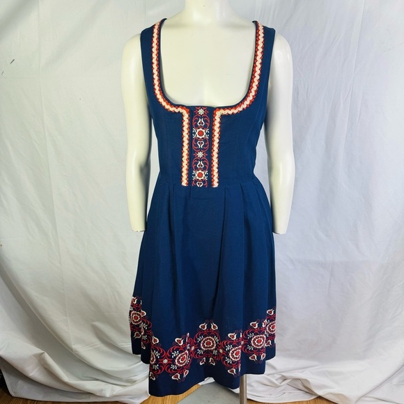 HANCKE VINTAGE DRESS COTTON BLUE DRESS AUSTRIAN 60s PRAIRIE DRESS EMBROIDERED 42 - Picture 4 of 17